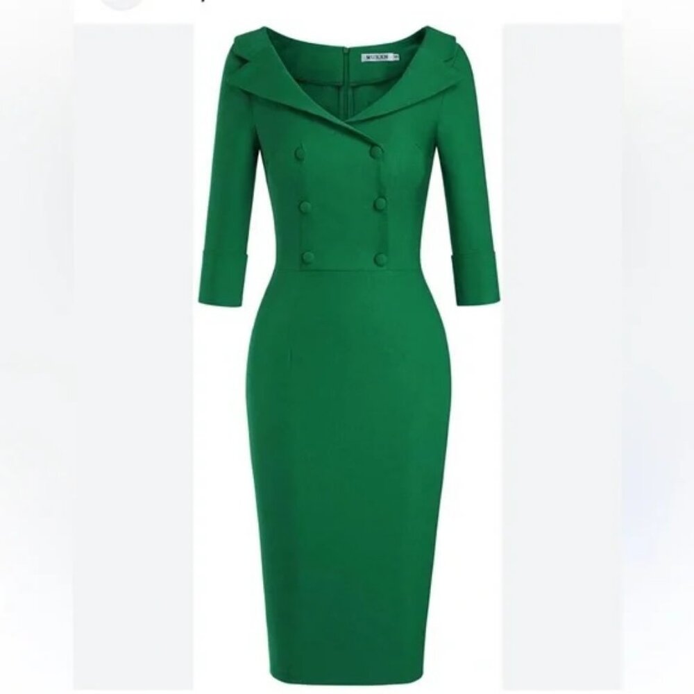 Elegant Green Sweetheart Neck 3/4 Sleeve Dress by MUXXN